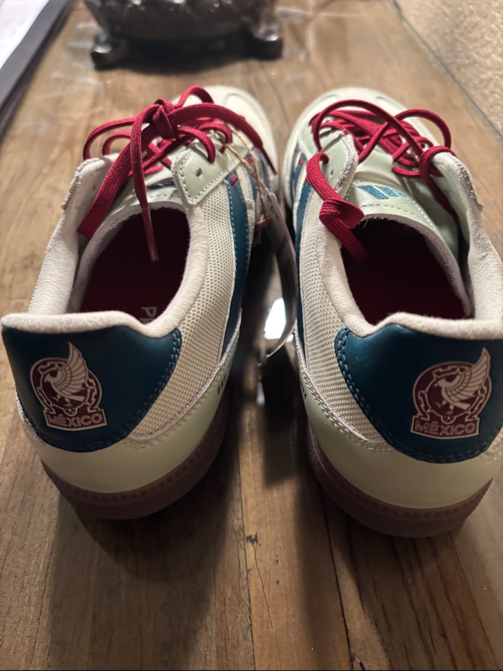 adidas Predator Freestyle White Sneakers with Teal Stripes & Burgundy Laces - Picture 2 of 4